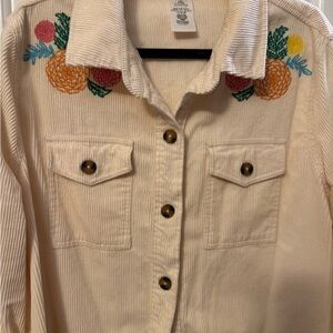 Disney Parks Coco Cream Corduroy Shirt with Day of the Dead inspired embroidery